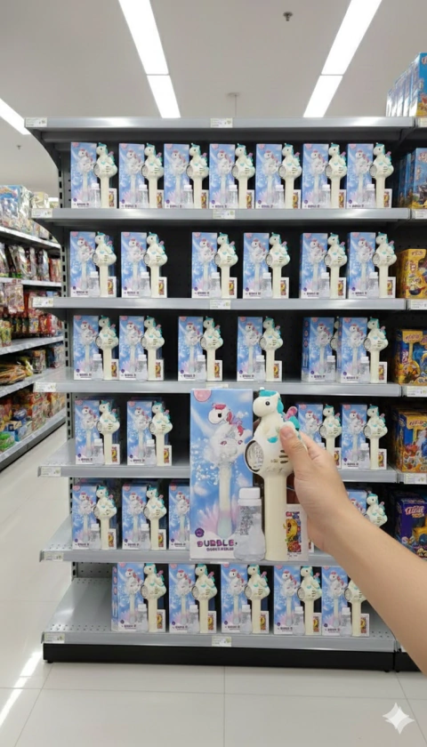 Pistola Lanza Burbujas Unicornio Arcoíris con Luz – Juguete Mágico en Caja