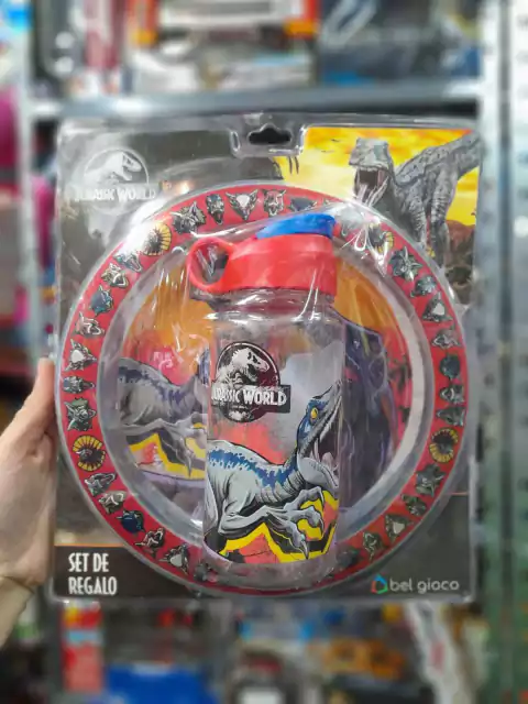 Jurassic World Set Plato y Botella Straw Top | Importado Forev Infantil