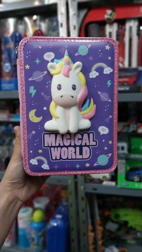 Cartuchera Unicornio 2 Niveles con Squishie | Multiescope Escolar Infantil