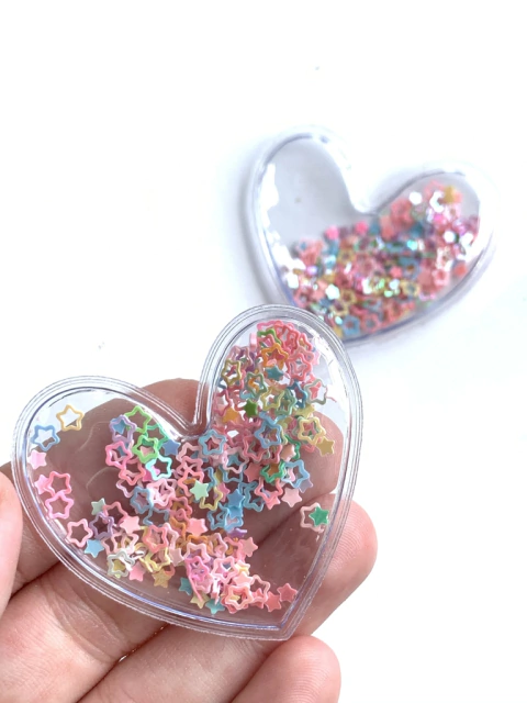 APLIQUE CORAÇÃO TRANSPARENTE FURTA-COR - ESTRELINHAS - 2 UNIDADES