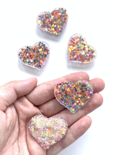 KIT CORAÇÃO CRAQUELADO GLITTER - 5 UNIDADES