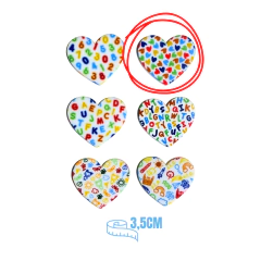 APLIQUE ESCOLAR CORAÇÃO ESTAMPAS ACRÍLICO ADL IMPRESSO - 3,5CM - 2 UNIDADES - ESCOLHA A ESTAMPA