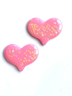 APLIQUE CORAÇÃO ROSA RESINA ESTRELA  - 2 UNIDADES - comprar online