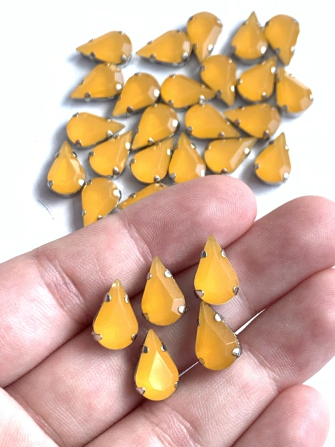 APLIQUE PEDRA GOTA LARANJA (13MM) - 5 UNIDADES