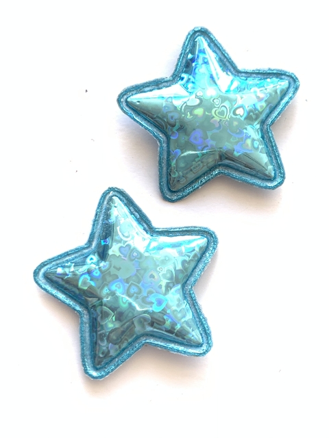 APLIQUE ESTRELA HOLOGRÁFICA CORAÇÃO TURQUESA - 2 UNIDADES