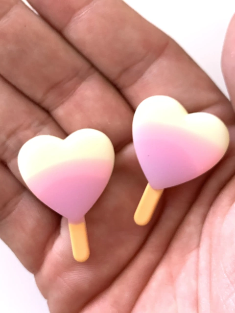 APLIQUE PIRULITO CORAÇÃO CREME, ROSA E LILÁS - 2 UNIDADES