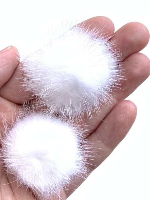 POMPOM RETO PÊLO BRANCO - 2 UNIDADES - 4,5CM