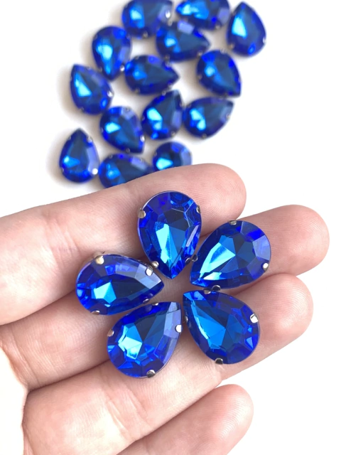 APLIQUE PEDRA GOTA AZUL ROYAL (15MM) - 5 UNIDADES