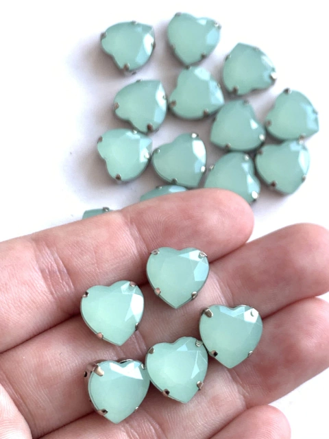 APLIQUE PEDRA CORAÇÃO VERDE MARINE (12MM) - 5 UNIDADES