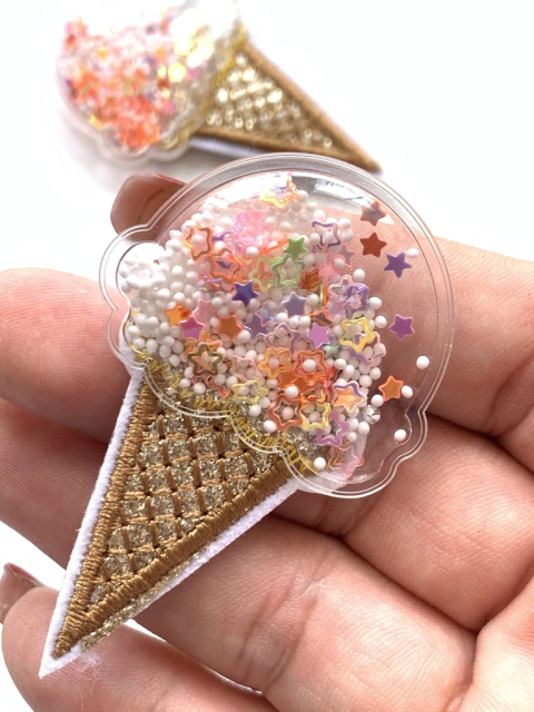 APLIQUE SORVETE TRANSPARENTE BRANCO ESTRELA - 2 UNIDADES