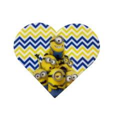 APLIQUE CORAÇÃO MINIONS ACRÍLICO - FUNDO CHEVRON - 1 UNIDADE