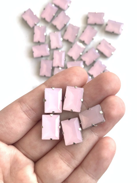 APLIQUE PEDRA RETANGULAR ROSA BEBÊ (14MM) - 5 UNIDADES