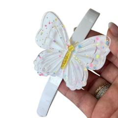 TIARA BORBOLETA GLITTER ACRÍLICO ADL - 6CM - COR BRANCA - 1 UNIDADE