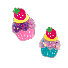 APLIQUE CUPCAKE MORANGO GLITTER BIG ACRILICO - 5CM - 1 UNIDADE - CORES DIVERSAS