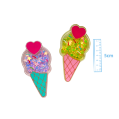 APLIQUE SORVETE CORAÇÃO GLITTER BIG ACRILICO - 5CM - 1 UNIDADE - CORES DIVERSAS