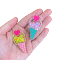APLIQUE SORVETE CORAÇÃO GLITTER BIG ACRILICO - 5CM - 1 UNIDADE - CORES DIVERSAS - comprar online