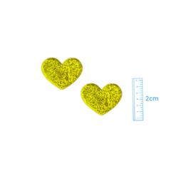 APLIQUE CORAÇÃO AMARELO GLITTER ACRILICO ADL - 2CM - 2 UNIDADES