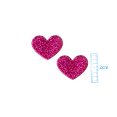APLIQUE CORAÇÃO PINK GLITTER ACRILICO ADL - 2CM - 2 UNIDADES