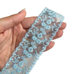 FITA ORGANZA BORDADA FLORES - 38MM - 1 METRO - comprar online