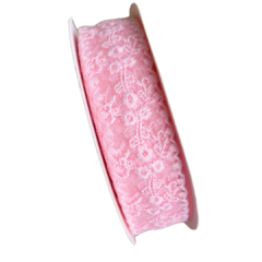 FITA ORGANZA BORDADA FLORES - 38MM - 1 METRO