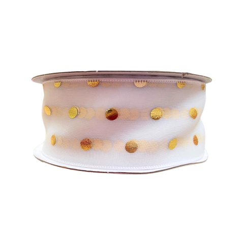 FITA VOIL POÁ DOURADO - BRANCA - 38MM - 1 METRO