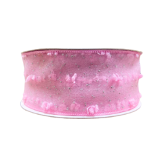FITA POMPOM CANDY STRASS - ROSA - 38MM - 1 METRO
