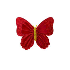 APLIQUE BORBOLETA GLITTER NATAL ACRÍLICO ADL - 6CM - COR VERMELHA - 1 UNIDADE