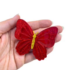 APLIQUE BORBOLETA GLITTER NATAL ACRÍLICO ADL - 6CM - COR VERMELHA - 1 UNIDADE - comprar online