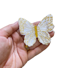 APLIQUE BORBOLETA GLITTER NATAL ACRÍLICO ADL - 6CM - COR BRANCA - 1 UNIDADE - comprar online