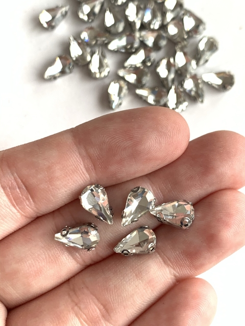APLIQUE PEDRA GOTA PRATA MICRO (10MM) - 5 UNIDADES