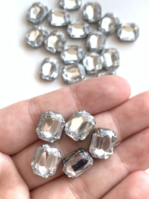 APLIQUE PEDRA OCTAGONAL PRATA (12MM) - 5 UNIDADES