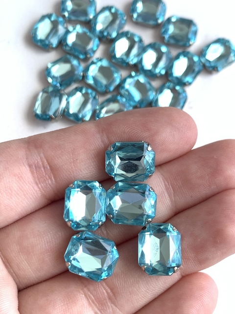 APLIQUE PEDRA OCTAGONAL AZUL CLARO (12MM) - 5 UNIDADES