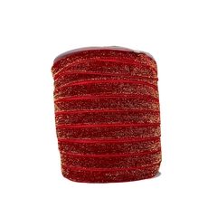 FITA VELUDO GLITTER VERMELHA - 10MM - 1 METRO