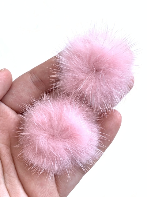 POMPOM RETO PÊLO ROSA BEBÊ - 2 UNIDADES - 4,5CM