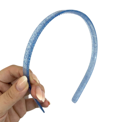 TIARA DENTINHO TRANSPARENTE GLITTER AZUL - 2 UNIDADES