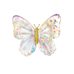 APLIQUE BORBOLETA GLITTER ACRÍLICO ADL - 6CM - COR BRANCA - 1 UNIDADE