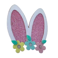 APLIQUE ORELHA COELHO EVA FLORES ACRÍLICO - ADL - PÁSCOA - 10CM - 1 UNIDADE - Aplique de Laço