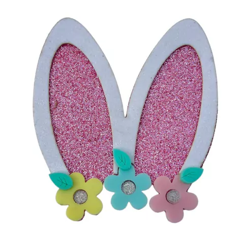 APLIQUE ORELHA COELHO EVA FLORES ACRÍLICO - ADL - PÁSCOA - 10CM - 1 UNIDADE