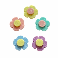KIT FLOR GLITTER CANDY - 2cm - 5 CORES - 5 UNIDADES - ACRÍLICO