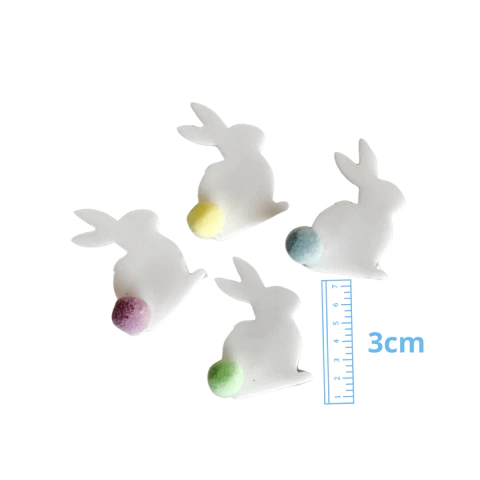 APLIQUE COELHO BRANCO POMPOM ACRÍLICO ADL - PÁSCOA 2024 - 3CM - 4 UNIDADES