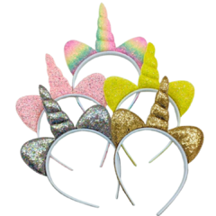 KIT TIARA ORELHA UNICÓRNIO GLITTER - ROSA BEBÊ - 1 UNIDADE na internet