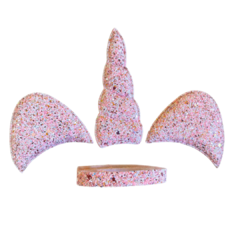 KIT TIARA ORELHA UNICÓRNIO GLITTER - ROSA BEBÊ - 1 UNIDADE - comprar online