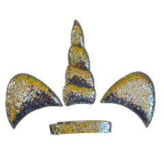 KIT TIARA ORELHA UNICÓRNIO GLITTER - PRATA - 1 UNIDADE - comprar online