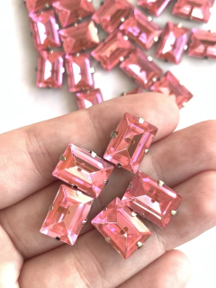 APLIQUE PEDRA RETANGULAR ROSA CLARO (14MM) - 5 UNIDADES