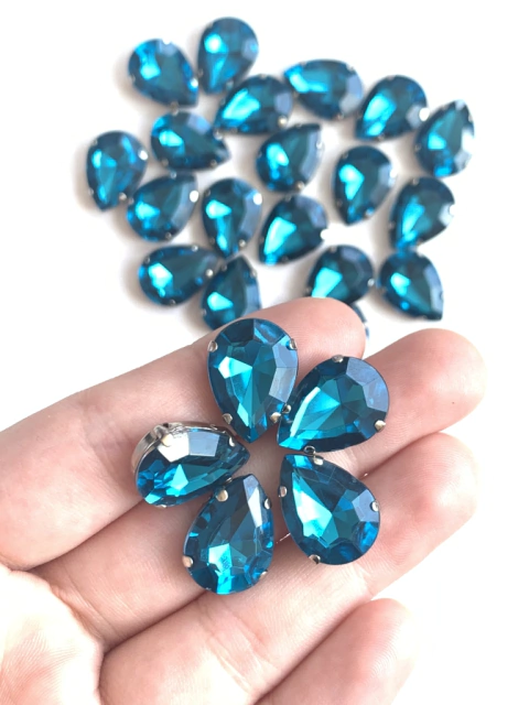 APLIQUE PEDRA GOTA VERDE PETRÓLEO (15MM) - 5 UNIDADES