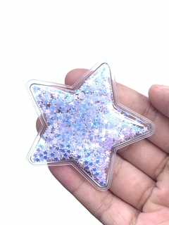 APLIQUE ESTRELA BIG TRANSPARENTE BRANCA - 2 UNIDADES