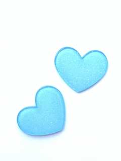 APLIQUE CORAÇÃO ACRÍLICO AZUL CLARO GLITTER - 25MM - 2 UNIDADES na internet
