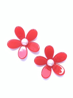 APLIQUE FLOR ACRÍLICO PÉROLA VERMELHO - 2 UNIDADES