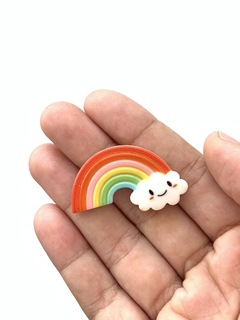 APLIQUE ARCO ÍRIS COM NUVEM SORRISO DE RESINA - 2 UNIDADES