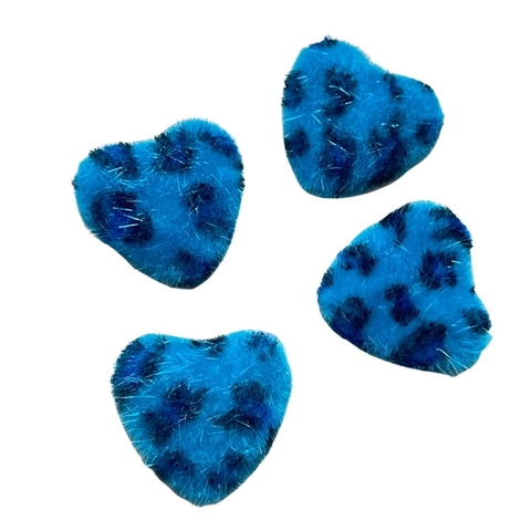 APLIQUE CORAÇÃO FELPUDO AZUL ANIMAL PRINT - 4 UNIDADES